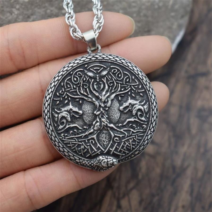 Pendentif Colliers Arbre de vie Loup Serpent Collier Ouroboros Viking Talisman Norse World Jewelry315Z