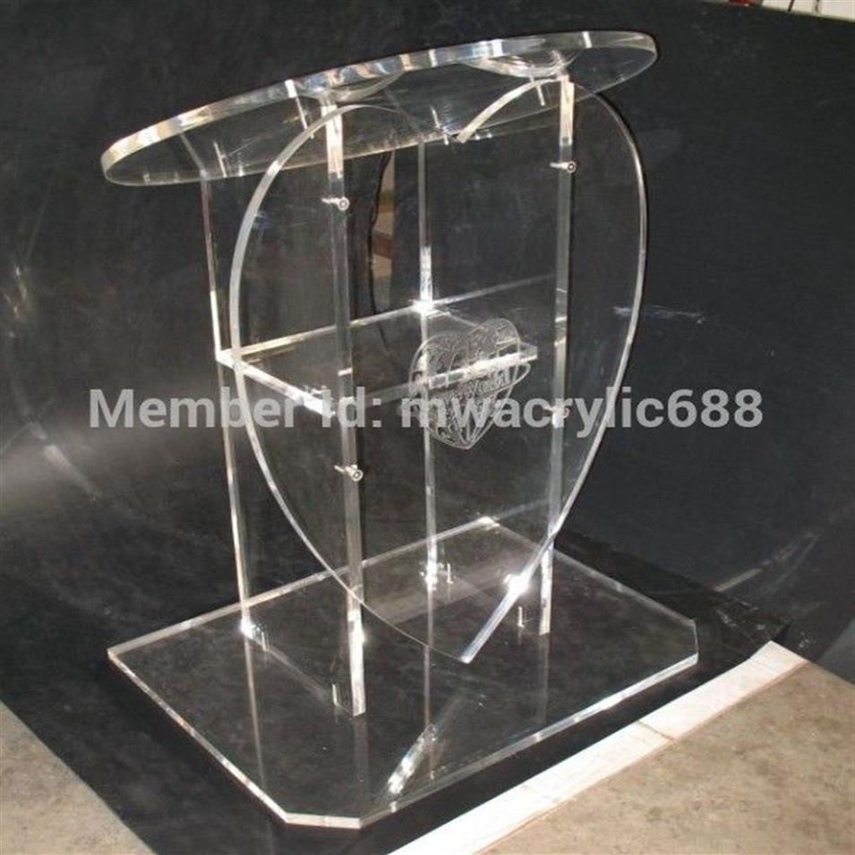 Det nya populära bröllopsspecialet hjärtformade akrylpodium Organic Glass Church Pulpit248w