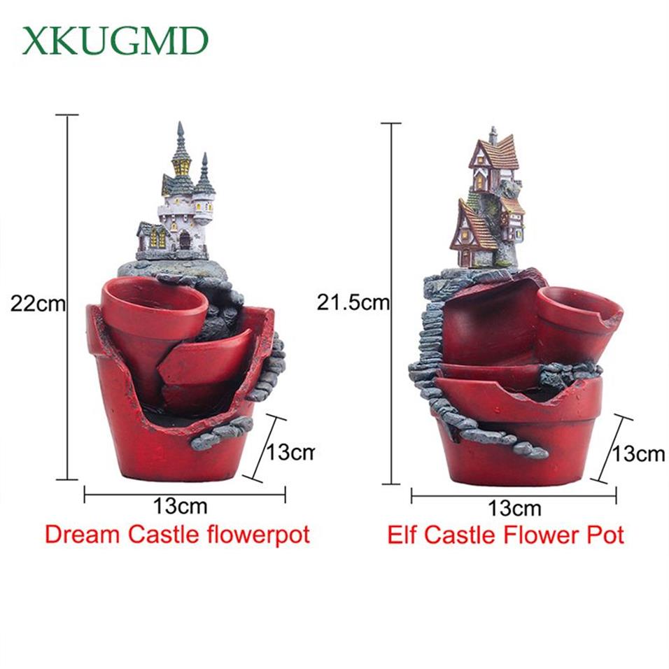 Creative Castle House Shaped harts Garden Pot New Novely Bonsai Plant Flower Pot For Rural House Planter Office Desk Decoration Y263X