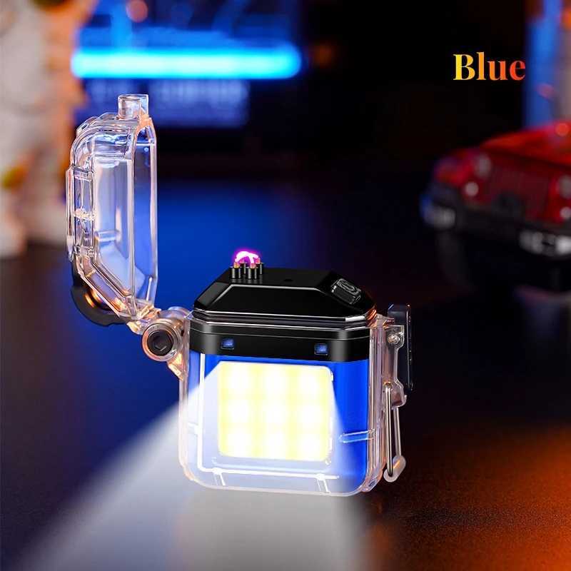 Windproof Transparent Double Arc Lighter Outdoor Waterproof with COB Lighting Lamp Type-C Charging Power Display Igniter