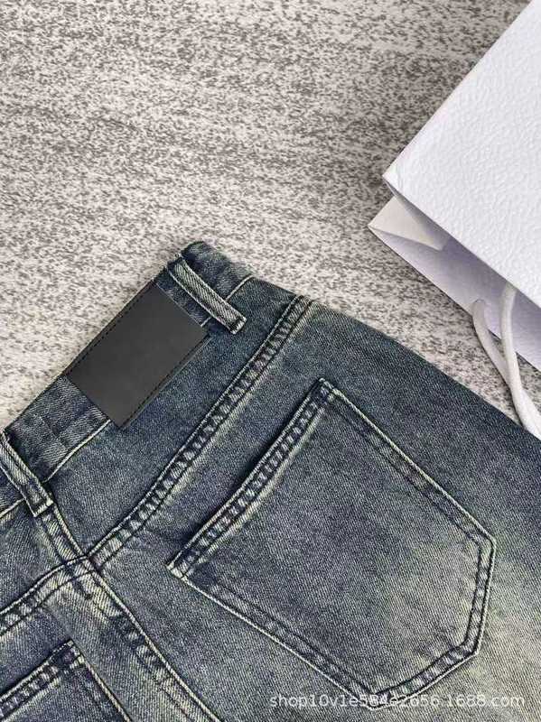 Women's Jeans Designer Autumn/Winter Splicing Nail Diamond Ragged Edge Jeans Women's Straight Leg Slim High Waist Small and Popular Floor Sweeping Pants