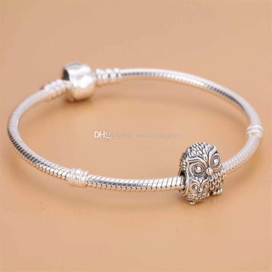 Breloques hibou en argent, perles d'animaux authentiques, perles sterling S925, adaptées aux bracelets de bijoux CH621247c