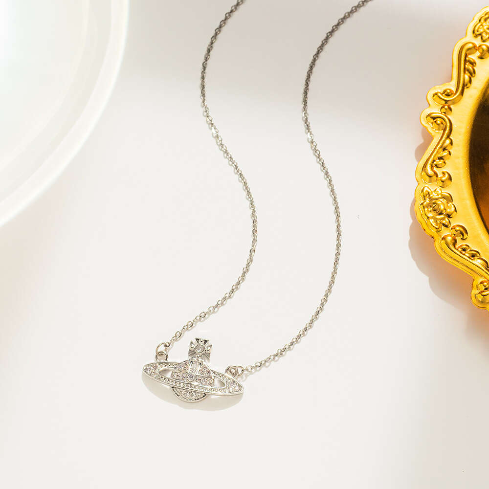 colar designer colar jóias de luxo prata cheio diamante saturno colar oco presente de natal