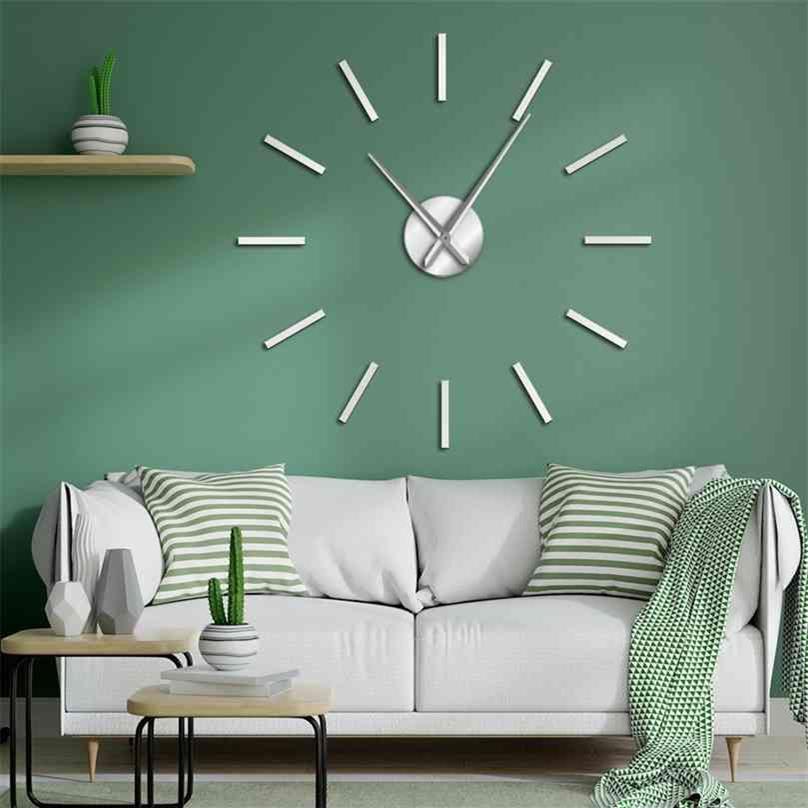3D grand effet miroir acrylique horloge murale conception Simple Art décoratif Quartz balayage silencieux moderne mains montre 210913246p