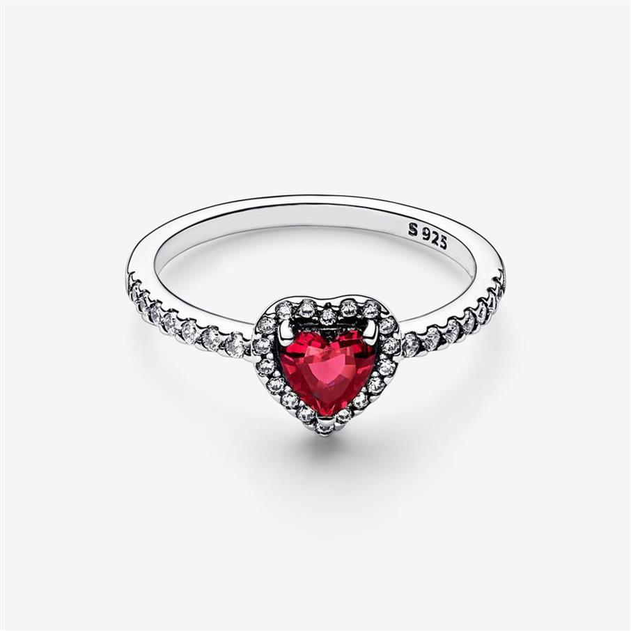 Bague en argent Sterling 925 avec cœur rouge surélevé pour femmes, bagues de mariage, bijoux de fiançailles à la mode, accessoires 215H