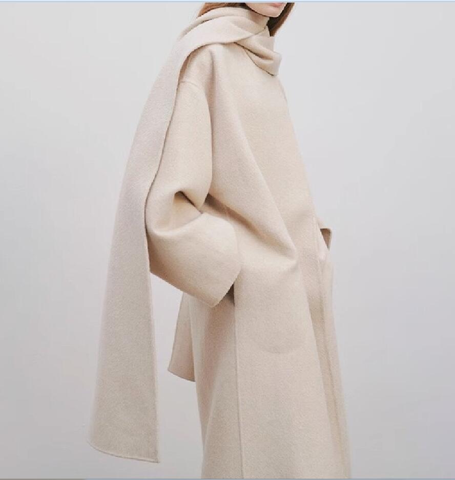 Th~row Autumn and Winter New Handmade Wool Blended Scarf Double layered Cashmere Coat Coat