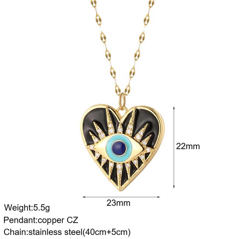 Colliers pendentifs coeur mal oeil bleu soleil collier pour femmes mignon chien abeille éléphant couleur or pendentif colliers de femme longues chaînes en acier inoxydable L23125