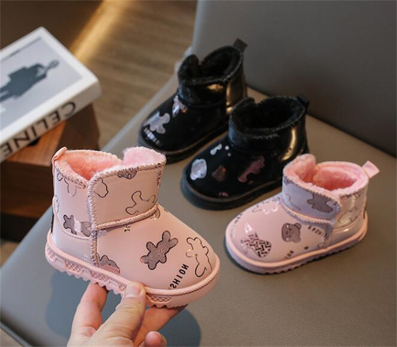 2024 New Children's Snow Boots Winter Winter Shoes Girl's and Boy Cotton Shoes Fashion Boots Premium Soft Pu Leather Boots Flat