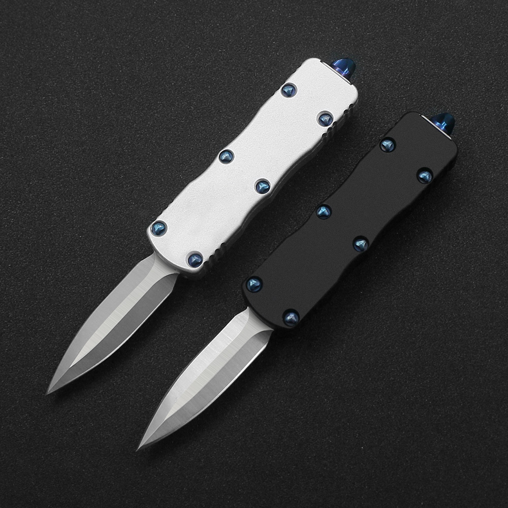 Mini Lightweight Tactical Self-defense Knife Aviation Aluminum Handle D2 Blade Double Action Quick Opening Outdoor EDC Tool Holiday gifts