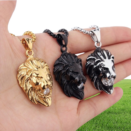 Hommes Lion Tête Pendentifs Colliers Pour Hommes Noir Argent Or 3 Couleurs Chaîne Collier Hip Hop Bijoux Cool Biker Étudiants Street247Z3038348