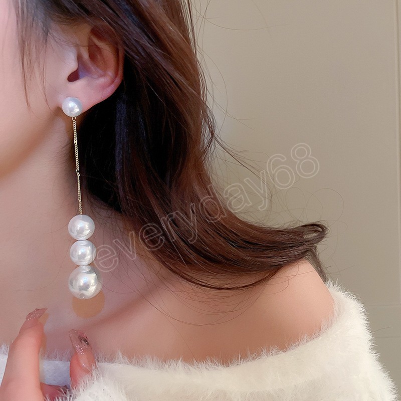 Lange Quasten-Perlen-Ohrringe für Frauen, große Perlen, hängende Schaukeln, Party-Ohrringe, Geburtstag, Valentinstag, Muttertagsgeschenke