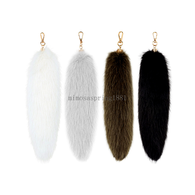 Plush Faux Fur Key Chain Fluffy Pompoms Fox Tail Tassel Keyring Cute Bag Pendant Accessories Women Men Car Key Holder Gifts