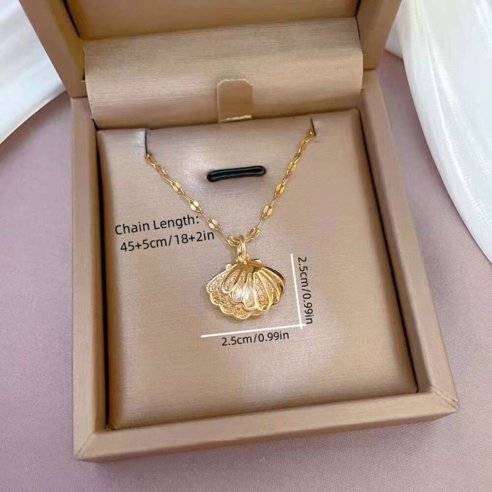 Shell Creative Golden Faux Pearl Pendant Halsband Party Commemorative Gift Decorative Necklace Jewelry