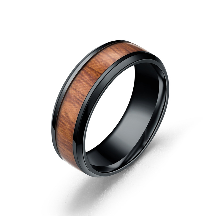 Fede nuziale in tungsteno con intarsio in legno da 8 mm, moda naturale, uomo, anello di fidanzamento in acciaio inossidabile da uomo alto lucido
