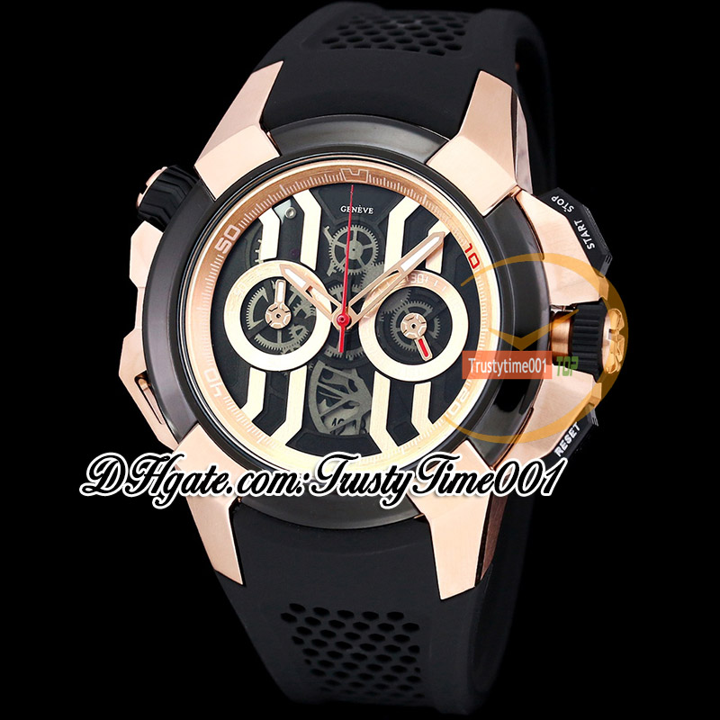 BZF EPIC X CHRONO EC312.42.PB.RN.A Japan VK Quartz Chronograph Movement Mens Watch Red Skeleton Dial Rose Gold Steel Case Rubber Strap Stopwatch trustytime001Watches