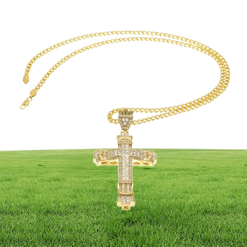 Vintage Cross Pendant Halsband Mens Gold Cuban Link Chain Halsband Iced Out Pendant Hip Hop Jewelry3227268