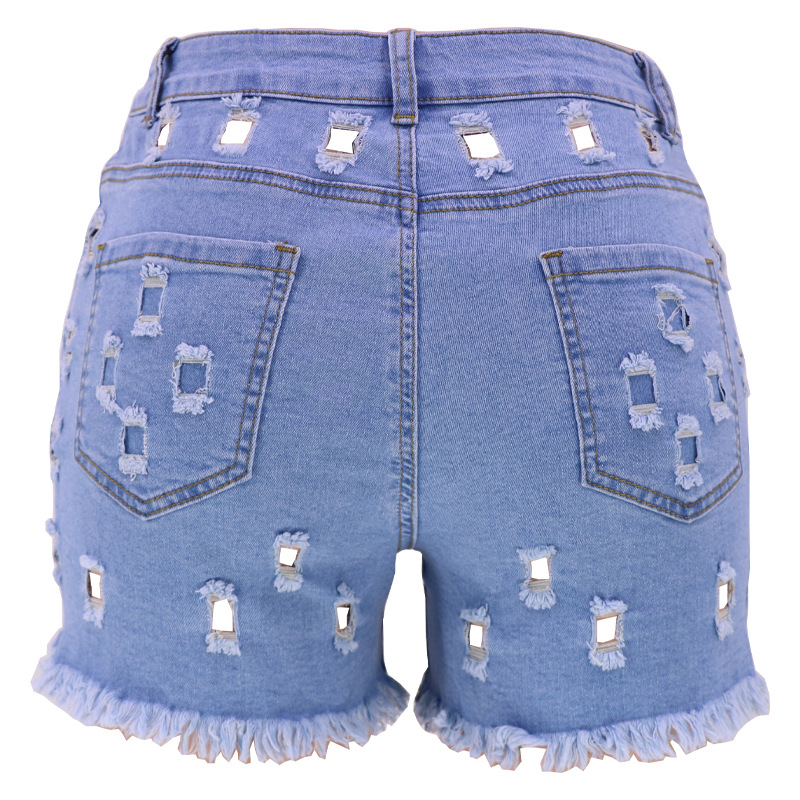 Kvinnor korta jeans hål rippade nödställda sexiga hög midja denim mini shorts byxor tassel hög kvalitet