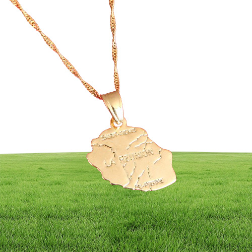 La Reunion Map Pendant Necklace Gold Coluny Country Map Jewelry Fashion France France Reunion Lettering Maps7539188