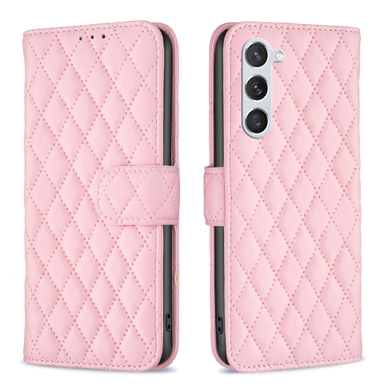 Custodie a portafoglio in pelle a grana a quadretti con diamanti Samsung S24 Ultra S24 Plus A15 S23 FE A25 A05 A05S A35 A55 ID Slot carta di credito Flip Cover Holder Custodia telefono