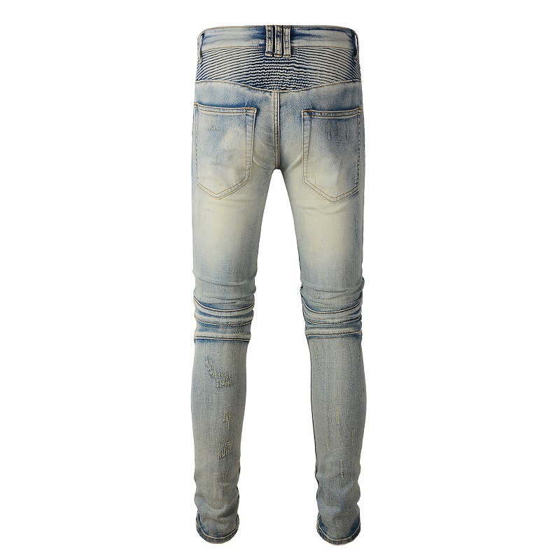男性のジーンズの摩耗と裂け目複数のポケット、スリムフィット、弾力性、トレンディなカット、オートバイハイストリート