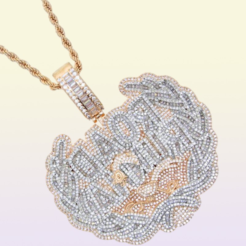 HBP Iced Out Bling Cz Letter Road Runna Penden Countale Cubic Циркония Двухтонное цветное значок Charm Men Fashion Hip Hop Jewelry 2201675309