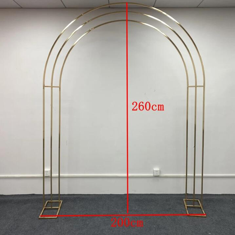 Glanzende gouden ijzeren boog dubbele staafboog buiten bruiloft decoratie plank doop verjaardagsfeestje displaystandaard bloemenrek