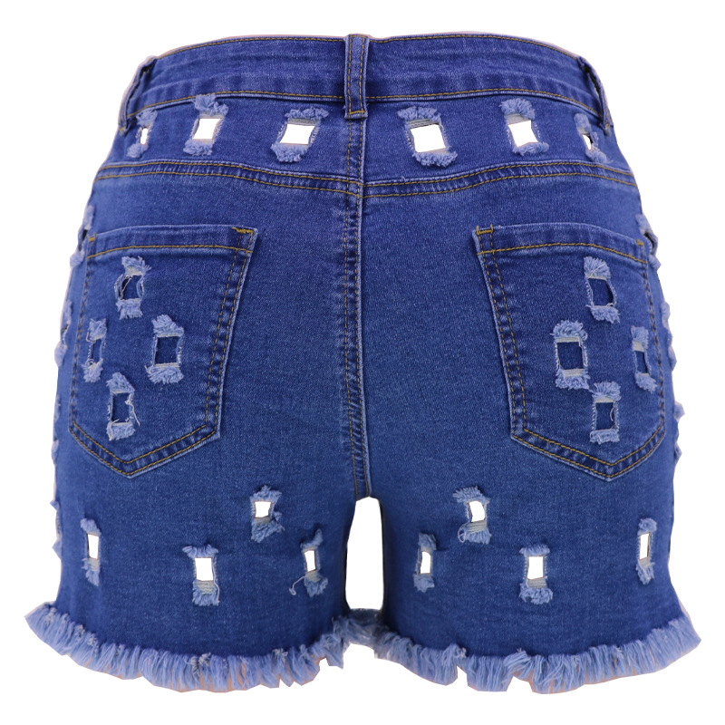 Kvinnor korta jeans hål rippade nödställda sexiga hög midja denim mini shorts byxor tassel hög kvalitet