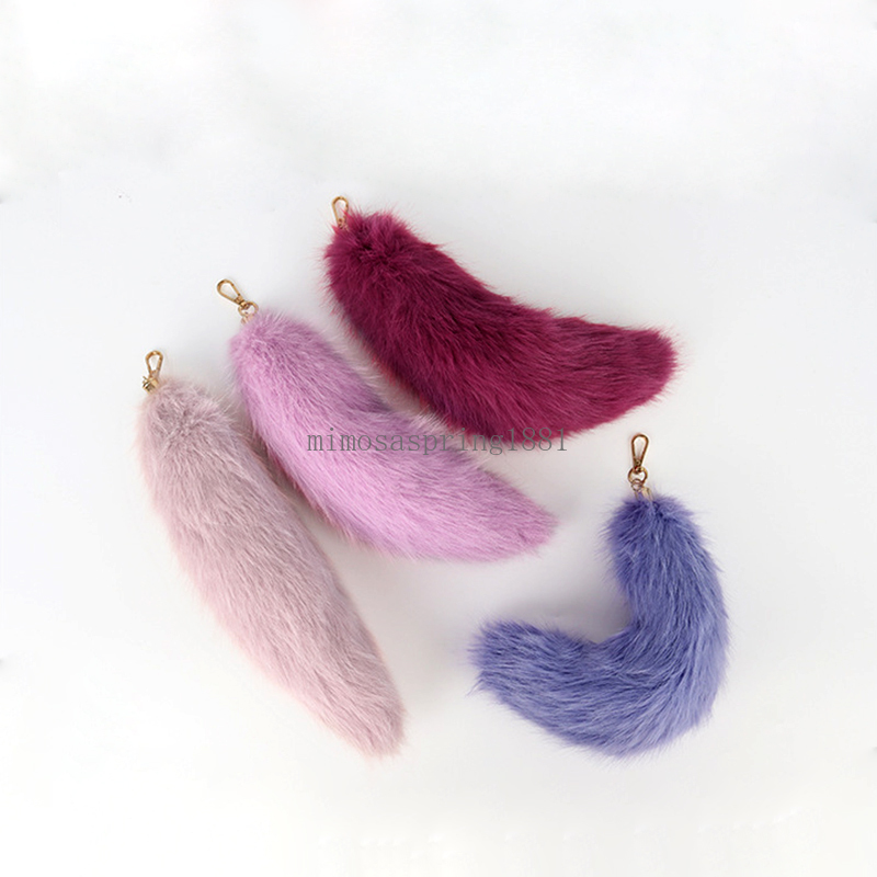 Plush Faux Fur Key Chain Fluffy Pompoms Fox Tail Tassel Keyring Cute Bag Pendant Accessories Women Men Car Key Holder Gifts