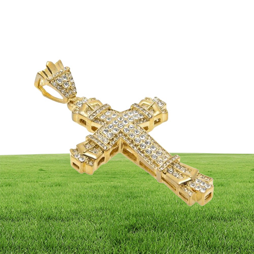 Vintage Cross Pendant Halsband Mens Gold Cuban Link Chain Halsband Iced Out Pendant Hip Hop Jewelry3227268