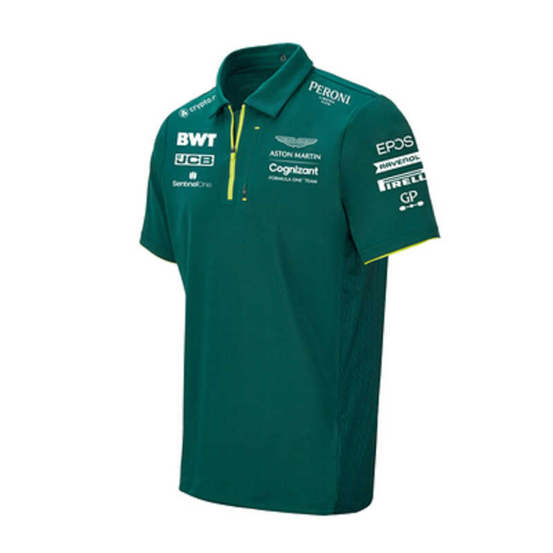 T-shirt da uomo T-shirt da esterno Nuova tuta da gara F1 Aston Martin Team Colletto in piedi Polo da uomo a maniche corte Camicia estiva traspirante 5r6q