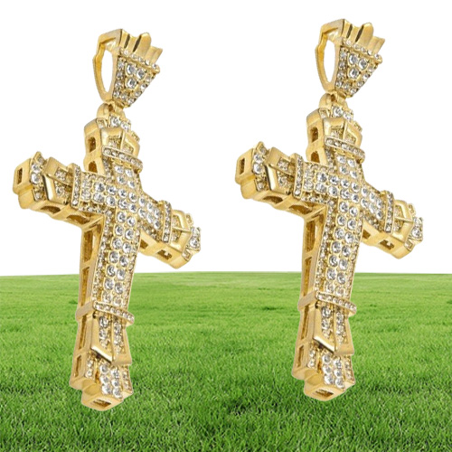 Vintage Cross Pendant Halsband Mens Gold Cuban Link Chain Halsband Iced Out Pendant Hip Hop Jewelry3227268