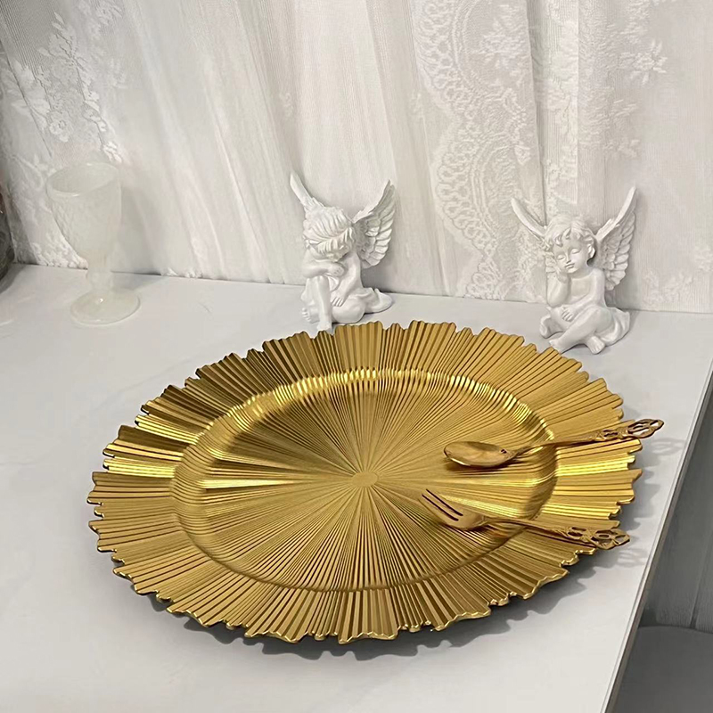 13-дюймовые пластиковые обеденные тарелки неправильной формы с технологией гальваники, окрашенные в Пномпене, свадьба, украшение для вечеринки в отеле