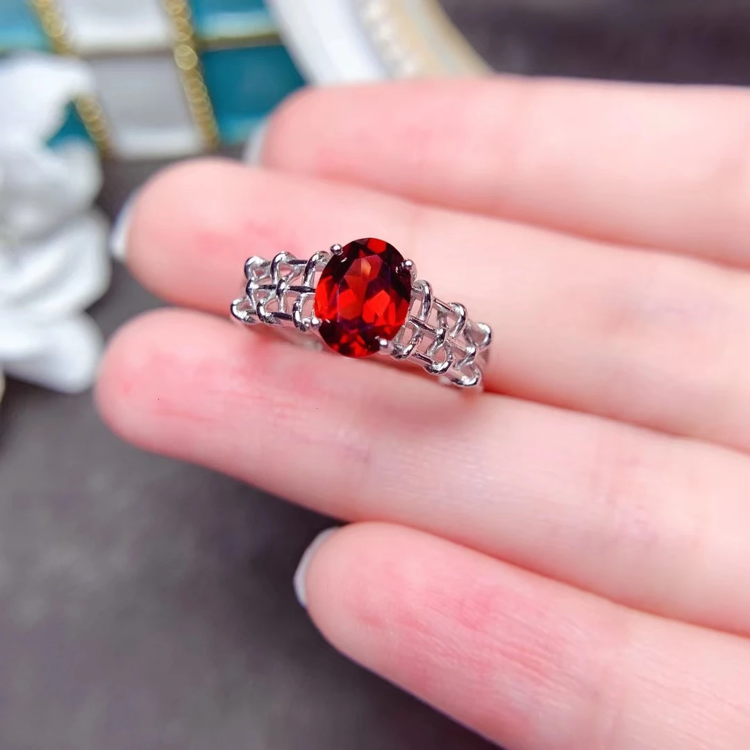 1ct 6 mmx8mm VVS Grade Natural Garnet Ring Design Style 925 Silver Garnet Jewelry 18K Gold Plating Allergy