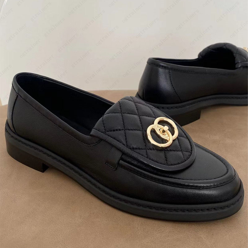 Dress Shoes Designer Loafers Fall Leather All-match Small channels Leather High-quality Women Oxford Single Foot Metal Buckle Black Single Shoe Ballet Flats