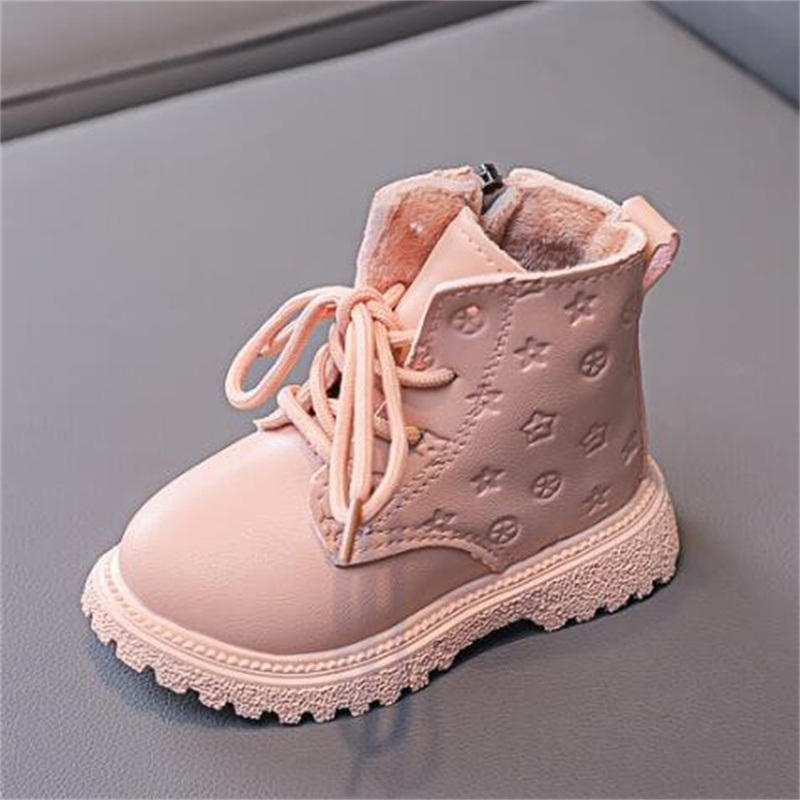 Herfst Winter Kinderlaarzen 2024 Gekruiste band Zijrits Premium Zachte Pu-leren laarzen Platte antislip Trend Schoenen Jongensmeisjeslaarzen