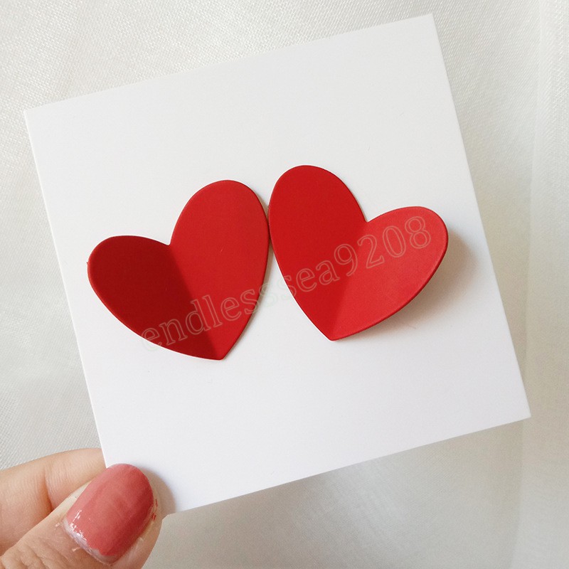 Big Metal Heart Stud Earrings for Women Korean Exaggerated Simple Red Candy Color Brincos Jewelry Christmas Gift