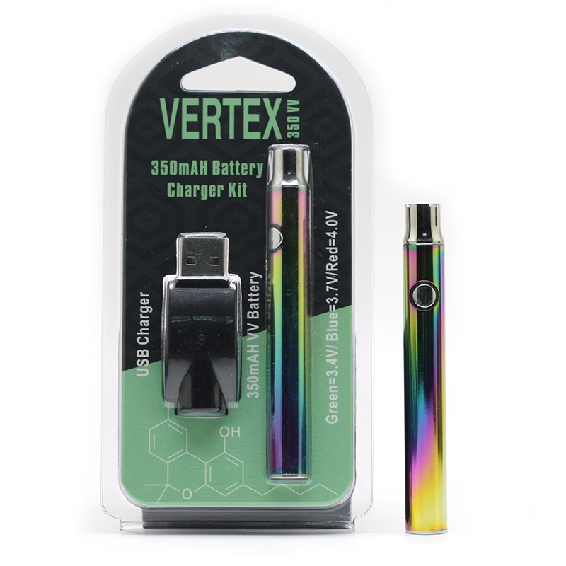 Vertex Rainbow 350mah Battery Preheat Adjustable VoltageBatteries Blister USB Charger Kits For 510 Thread E Cigs Vape Pen