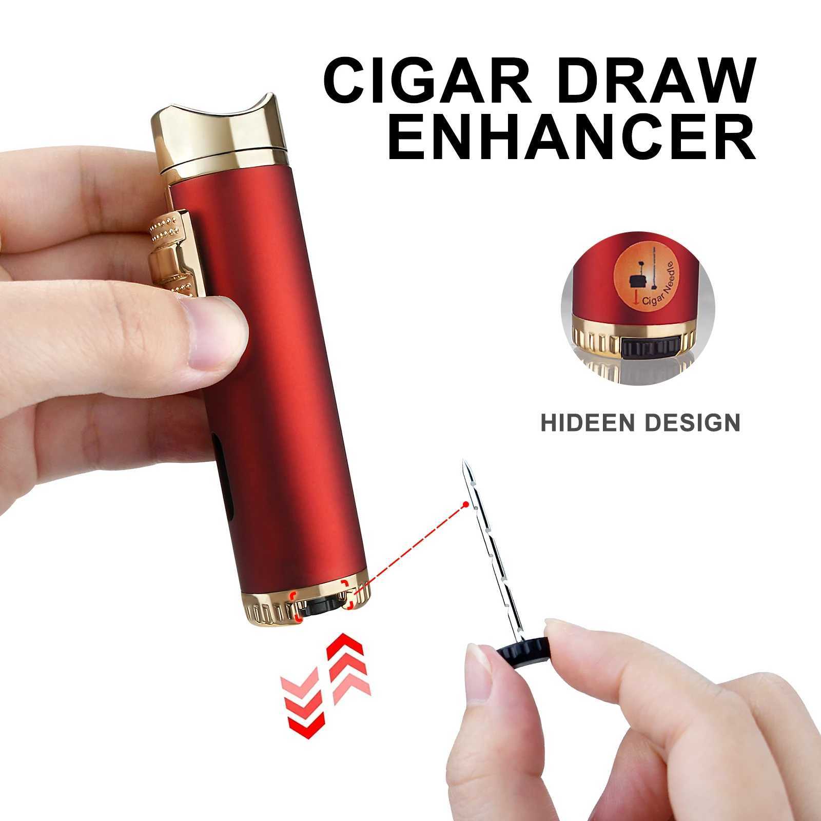 Cigar Lighter Cutter Set Windproof Mini 3 Jet Torch Blue Flame Butane No Gas Cigarette Lighters Accessories with Needle