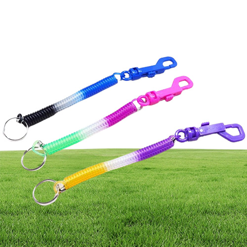 Keychain med klippfjäderspolningsladdning Tether Flexibel stöldfast stretch Elastic Lanyard Keyring Fashion Key Chain Key Ring Random C8571300