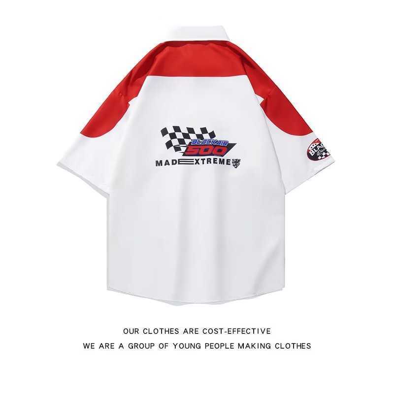 Men's T-shirts Men's American Loose Oversize Workwear Short Lapel Men's F1 Racing Suit Trendy Quarter Sleeved Shirt 7j3a