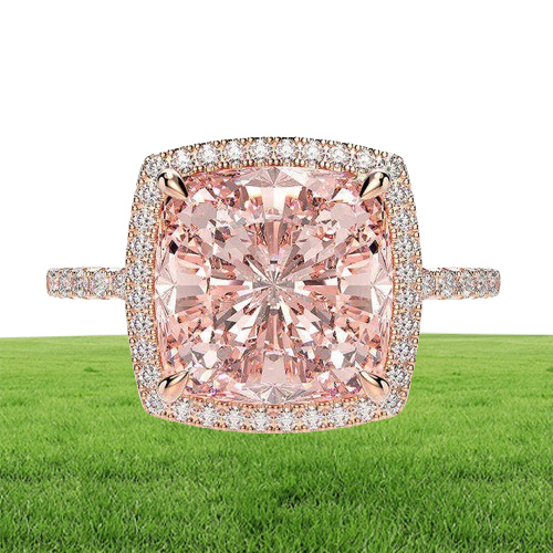 ELSIEUNEE 18K Rose Gold Color Morganite Diamond Rings For Women Solid 925 Sterling Silver Wedding Ring Fashion Fine Jewelry Gift 24703381