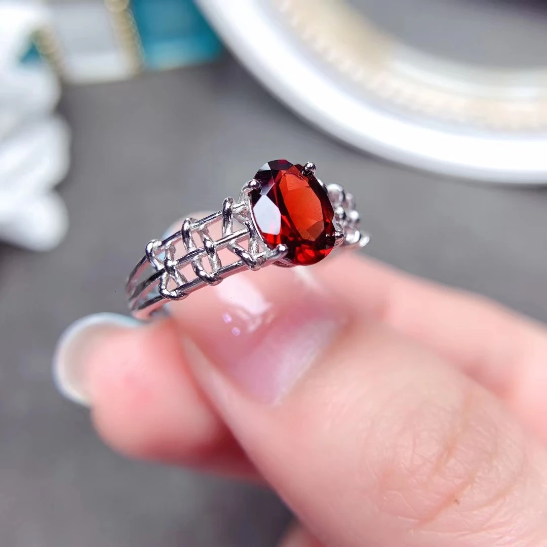 1ct 6 mmx8mm VVS Grade Natural Garnet Ring Design Style 925 Silver Garnet Jewelry 18K Gold Plating Allergy