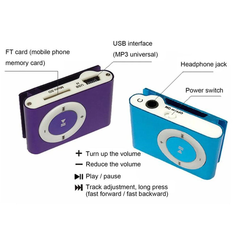 Lettore Mp3 La radio con clip in metallo supporta le lettere della scheda micro SD TF con cavo dati cuffie