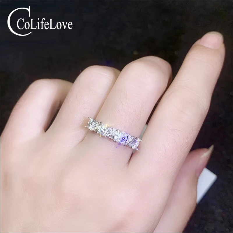 Colife Jewelry 925 Silver Moissanite Ring 4 조각 D 컬러 vvs1 학년 Moissanite Silver Ring Engagement Woman 생일 선물