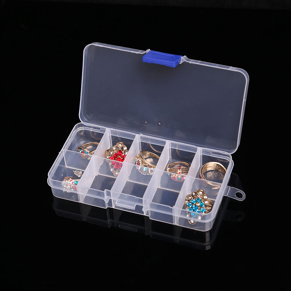 Boîte de rangement de bijoux à 10 grilles, présentoir en plastique Transparent, support organisateur pour perles, bagues, boucles d'oreilles, bijoux LX78