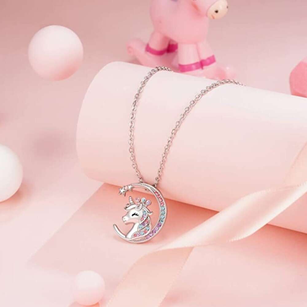 Collier pendentif licorne en zircone cubique, décor, Animal, carte, accessoires de bijoux, cadeaux d'anniversaire pour filles