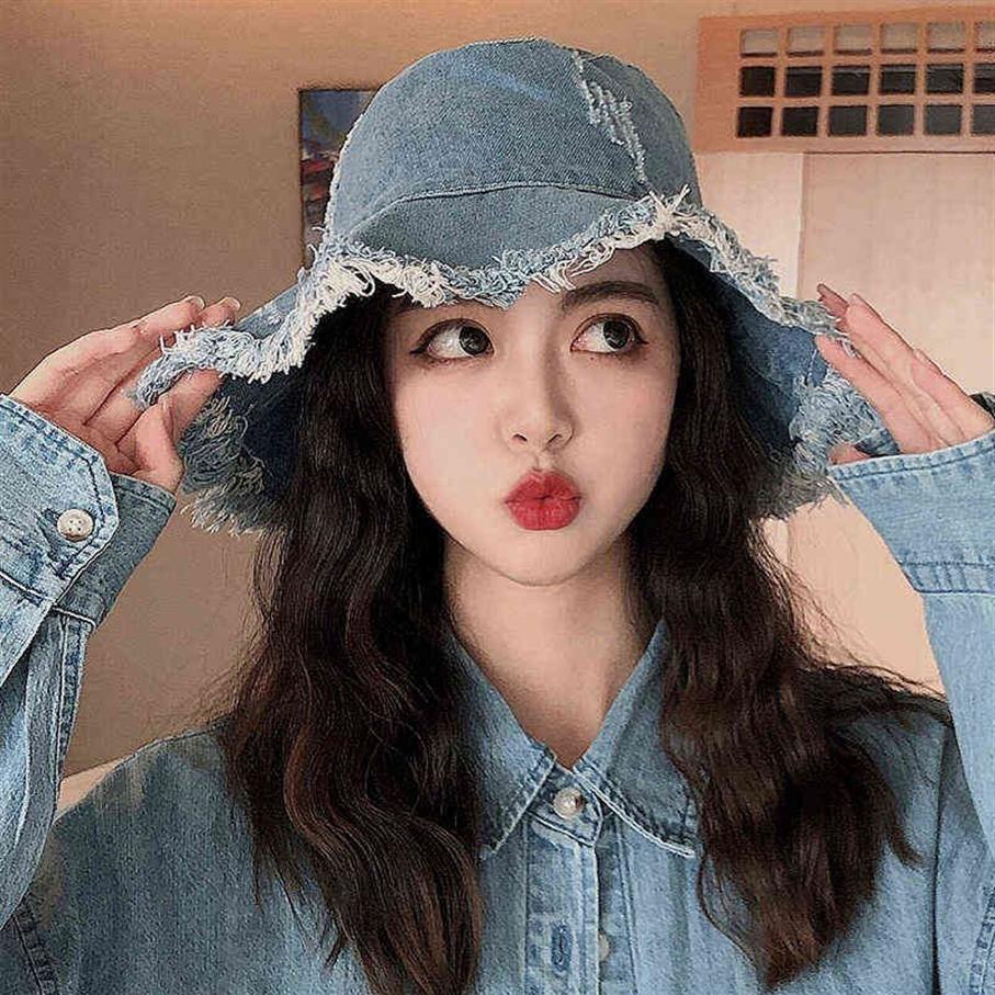 MAXSITI U Vintage Denim sombrero con forma de cubo para mujer de algodón lavado sombrero de pescador borla de ala grande moda ocio gorro de lavabo 2112272273