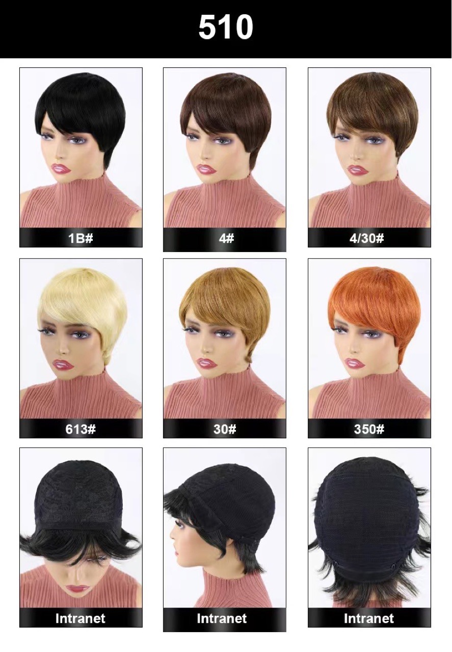 Short Straight Pixie Cut Wig With Bangs Ombre Color Human Hair Machine Made Lace Wigs For Women