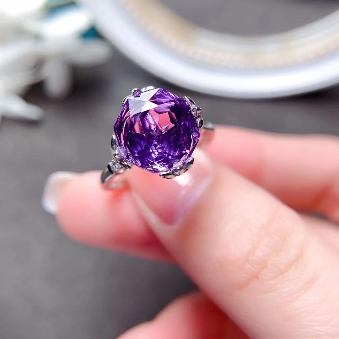 Кольцо с аметистом в форме розы VVS, 4 карата, серебряное кольцо с натуральным аметистом класса VVS, модное ювелирное изделие из серебра 925 пробы с драгоценными камнями
