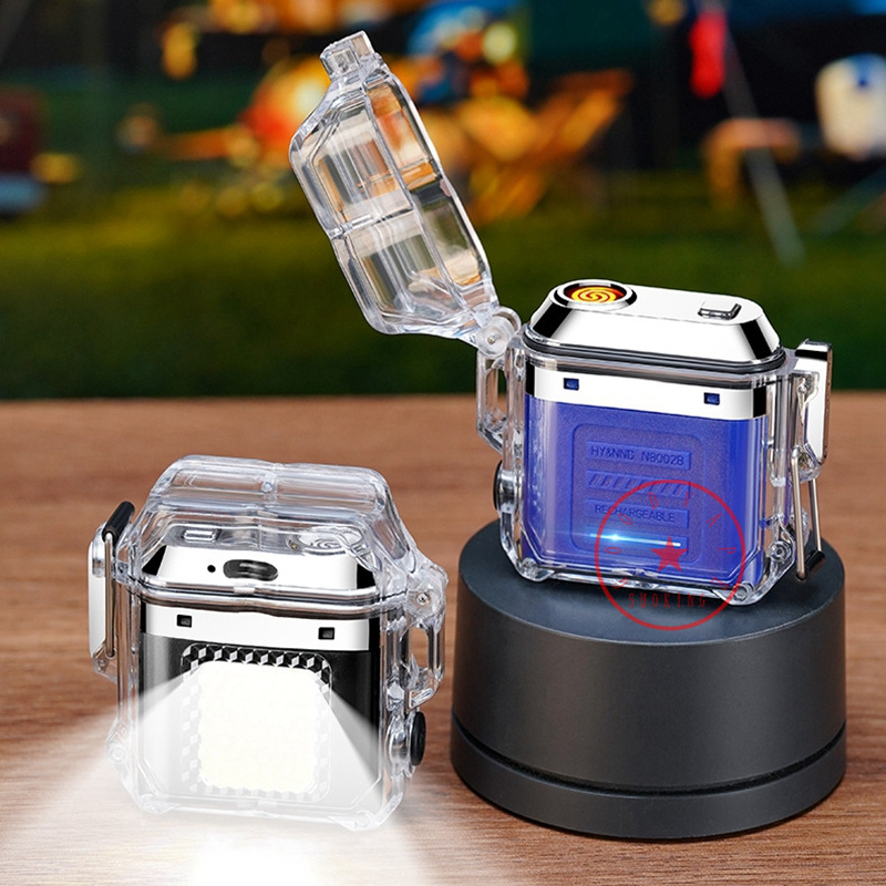 Dernier USB Fumer Coloré Transparent Shell Briquets Étanche Coupe-Vent Portable Herbe Sèche Tabac Porte-Cigarette LED Lampe Lampe De Poche Briquet DHL